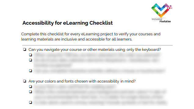 Accessibility for eLearning checklist preview with some text blurred out