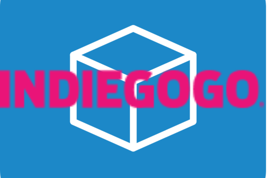 The pink Indiegogo logo with the blue A11ySpaces logo behind it.